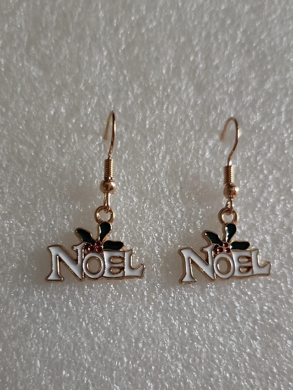 Hand Crafted Noel Dangle Earrings in Gold, White, Green